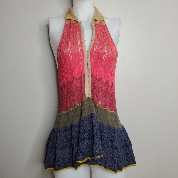 Free People || Boho Peplum Rainbow Vneck Polo Top - Picture 5 of 8